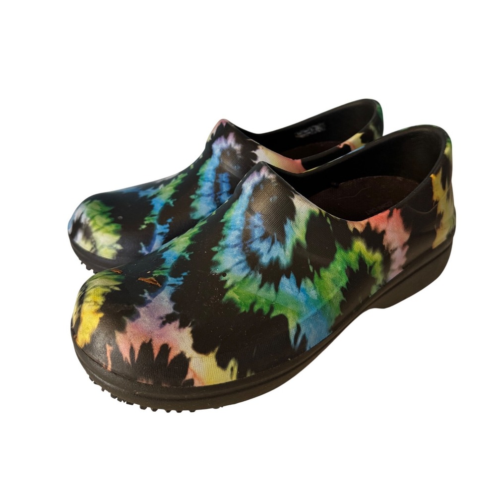 Crocs Neria Pro II Tie Dye Work Clogs Black Multi Slip Resistant Womens 9